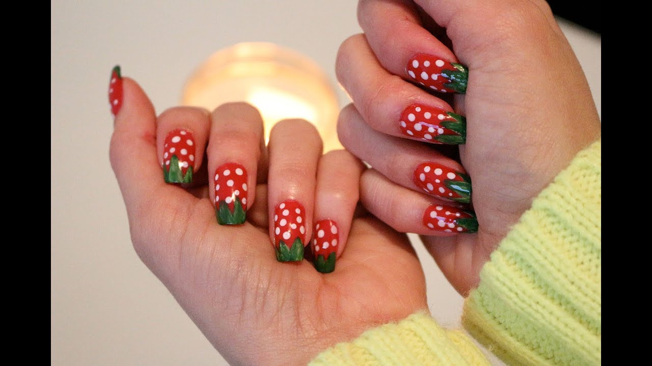 Uñas de Fresa!! Nails Strawberries!! Tutorial! Diseño Rapido y Facil!