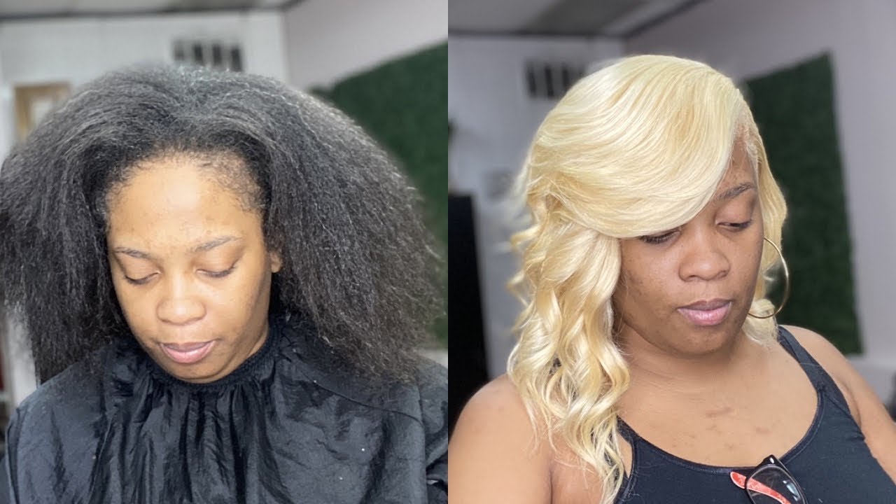 NATURAL WAVY BOB QUICKWEAVE ON THICK LONG HAIR USING 5x5 613 BLONDE CLOSURE (FLAT & LUMP FREE)
