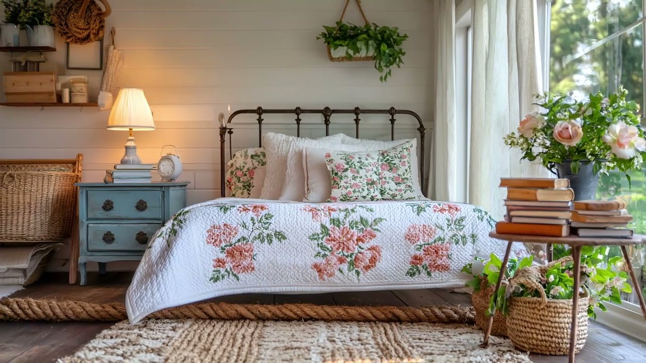 Nostalgic Summer Vibes: Touring a Small Blue Vintage Cottage with Cozy Farmhouse Charm