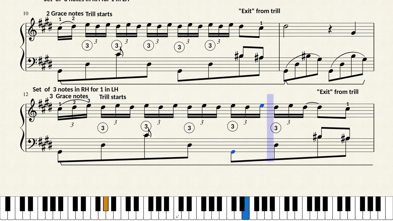 Trills Tutorial on measure No 11 (Nocturne No 20 C# Minor by F. Chopin)