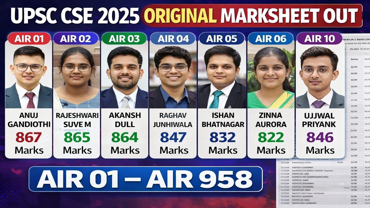 👉 UPSC CSE 2025 Original Marksheet Out 🔥 | AIR 1&ndash;AIR 958  || MARKS SHEETS ANALYSIS