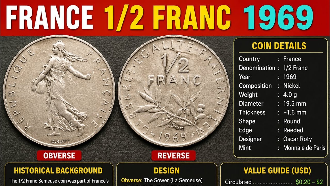 France 1/2 Franc 1969 Coin Value & Full Details | Rare French Coin Worth Money?