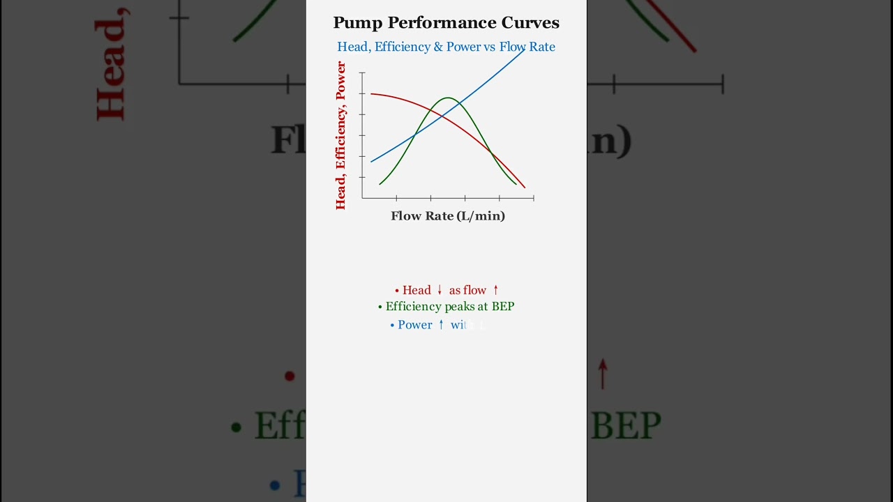 Pump Performance Curve Head, efficiency, power vs Liquid flow rate