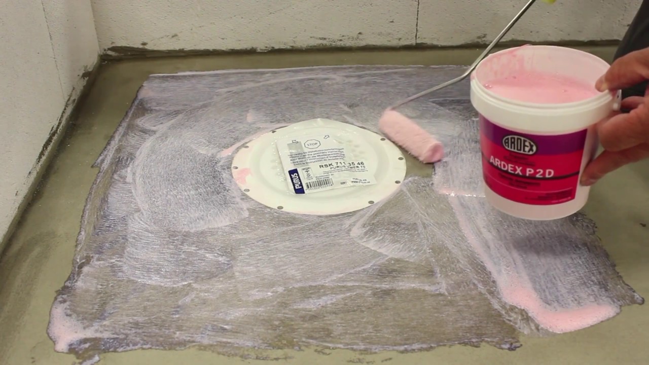 ARDEX 8+9 vådrumsmembran, ARDEX P 2 D med Purus gulvafløb
