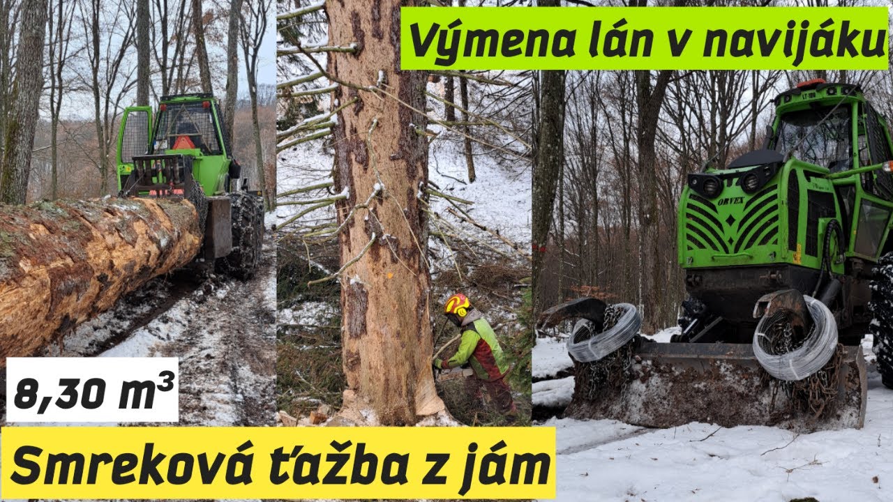 Presun na urbár,výmena lán a ťažba smrekov z hlbokých jám, Stihl ms 500i, Forestwork, Logging,Amles
