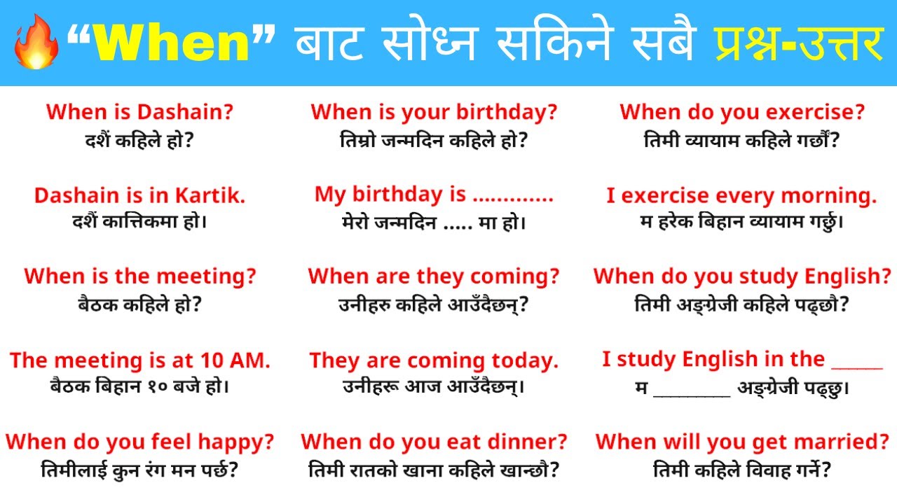 🔥 Speak English with 'When' Questions | Which questions and answer | English Learn in Nepali