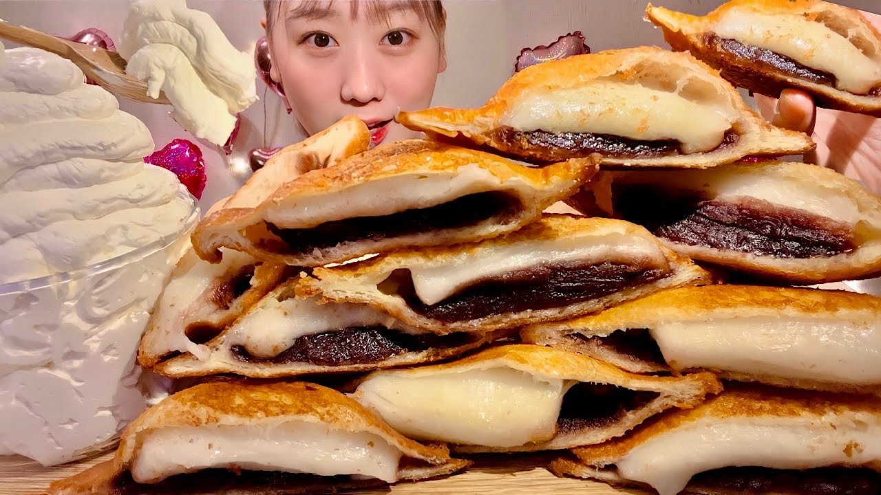 ASMR жареный хлеб моти из красной фасоли【русские субтитры】【Mukbang/ Eating Sounds】