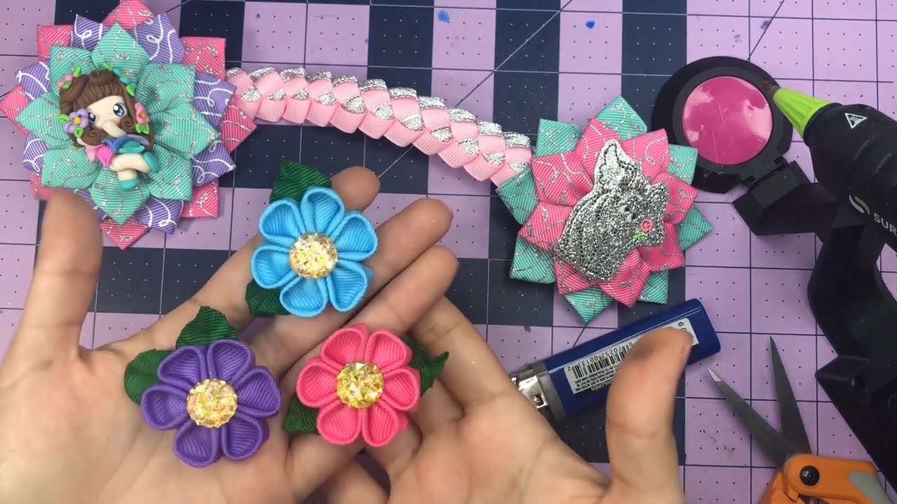 Flores con listón para tus moños 🌸🎀