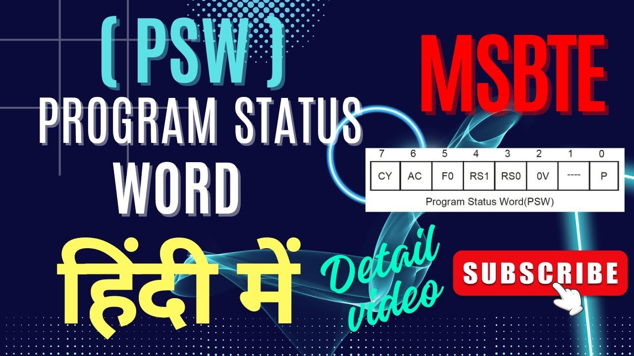 Program Status Word in 8051 Microcontroller || Explain PSW || #msbte #hindi #psw