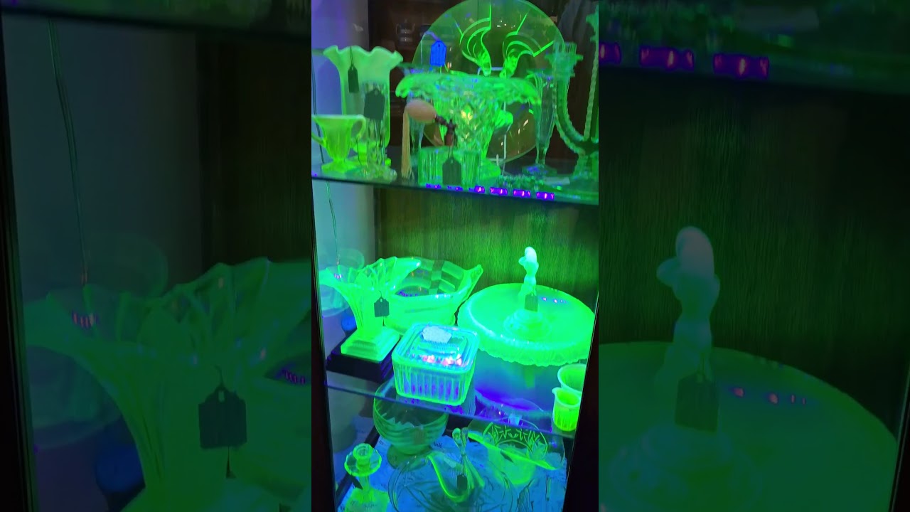 WOW! Have a look at this collection of uranium glass I found at an antique shop! #uraniumglass