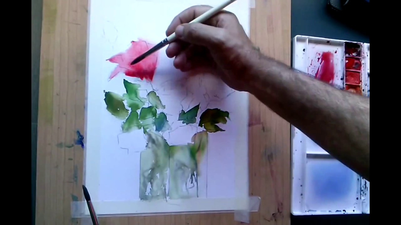 Pintar rosas rosas con acuarelas - pink roses watercolor