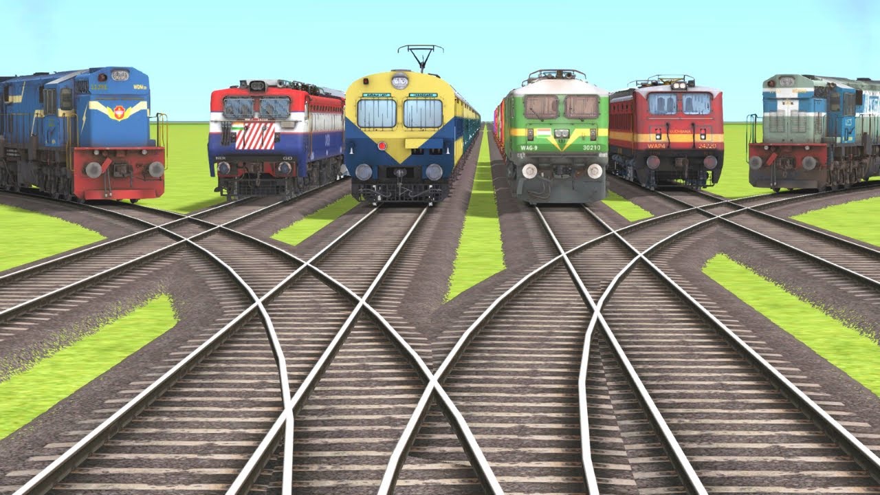 6 TRAINS CROSSING ON BUMPY FORKED RAILROAD CROSSING | Train Simulator 2022 #railroad