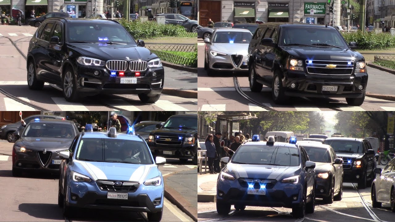 G7-POLIZIA STRADALE SCORTA MINISTRO DEL CANADA + MINISTRO DEGLI STATI UNITI VERSO PALAZZO REALE