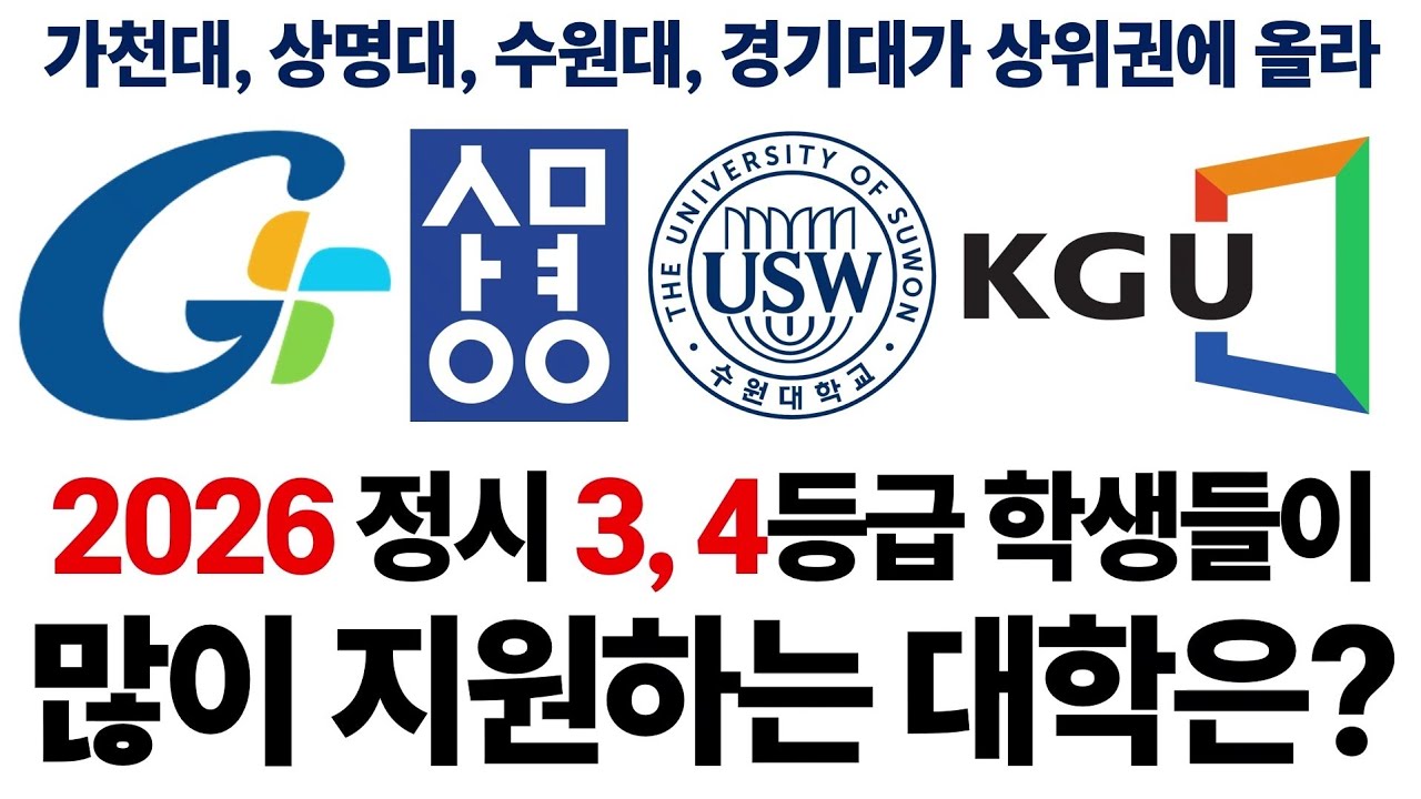 2026학년도 정시 수능 3등급, 4등급 학생들이 많이 지원하는 대학 순위를 알아보자!