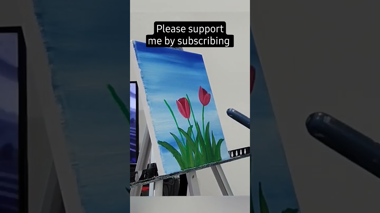 Easy red tulip painting made with acrylic paint