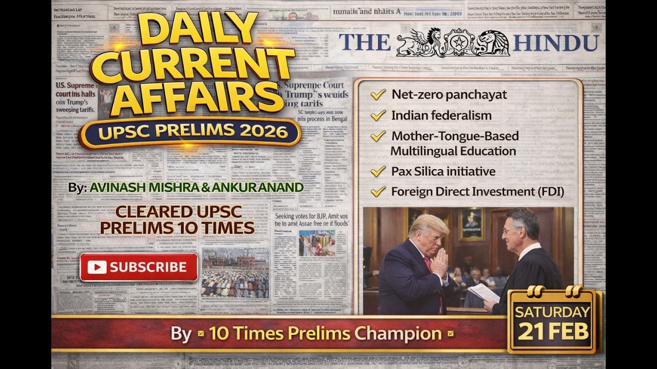 UPSC Prelims 2026 Daily Current Affairs MCQs 21 Feb (The Hindu, PIB, IE) #dailynewsanalysis #caquiz