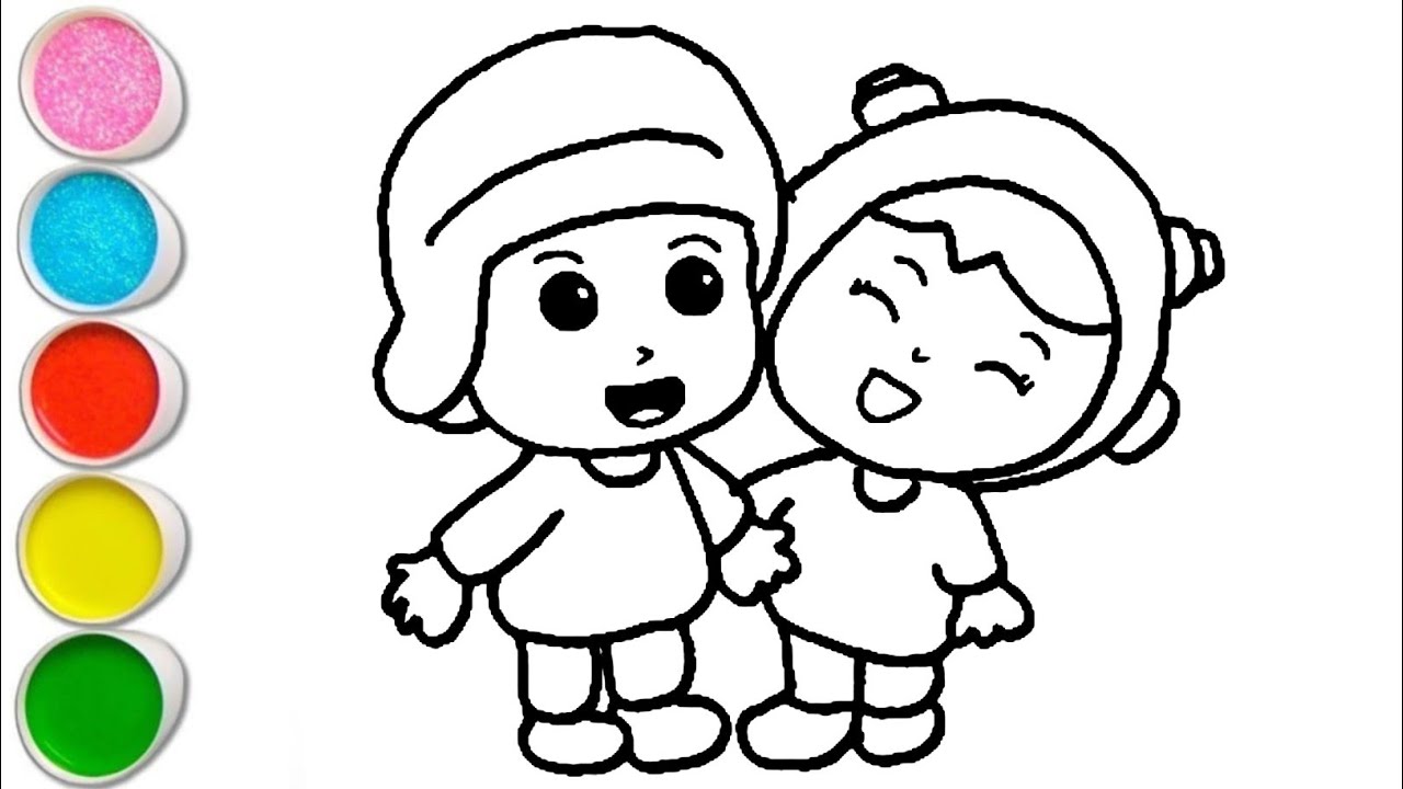Cute Pocoyo Playing With Nina Drawing, Painting and Coloring For Kids and Toddlers_ Easy Drawing