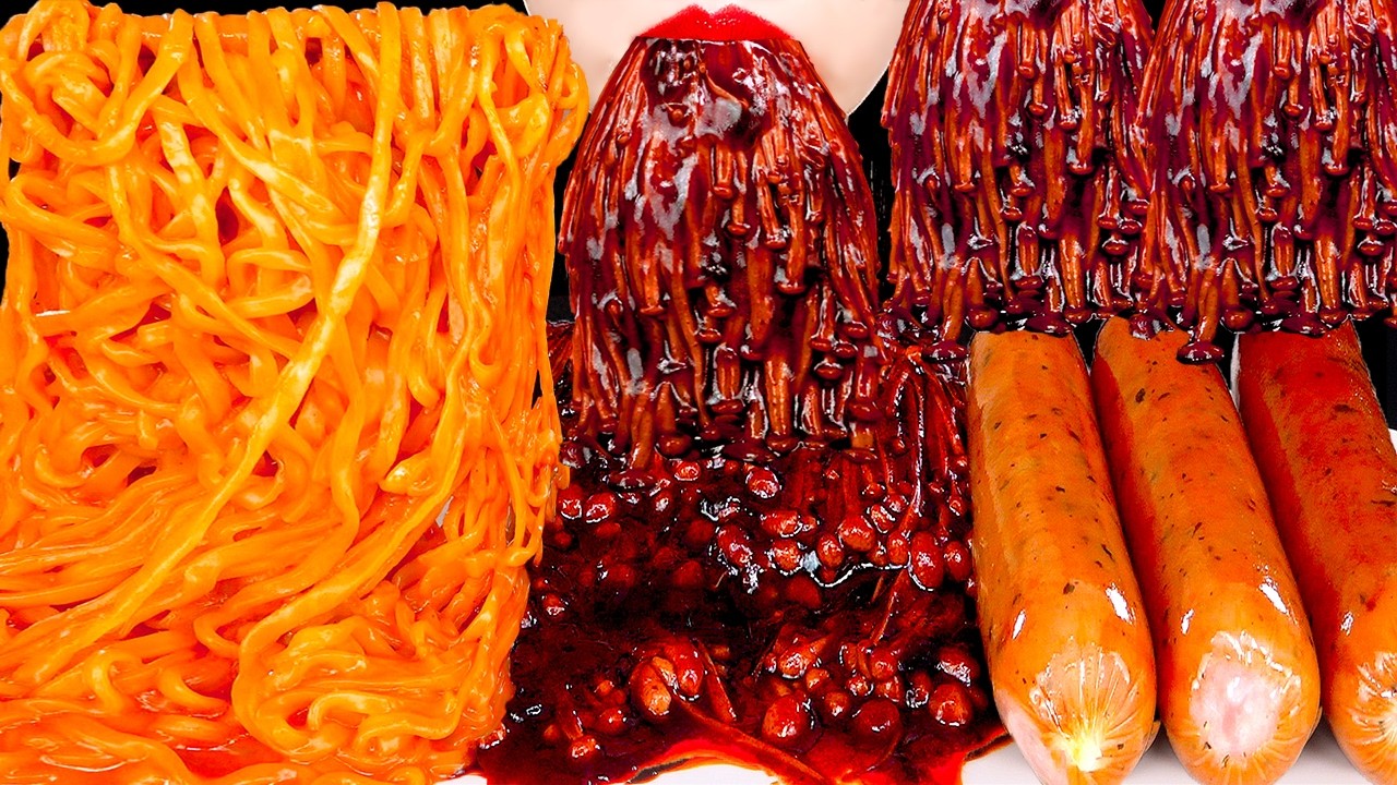 ASMR MUKBANG | SPICY ENOKI MUSHROOMS CHEESE FIRE NOODLES 짜장불닭팽이버섯 치즈불닭볶음면 먹방 EATING SOUNDS