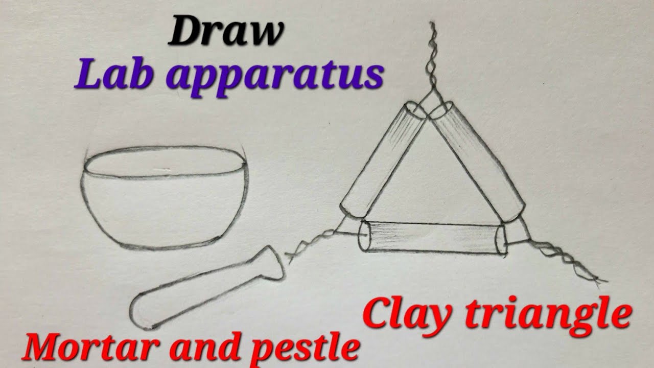 Mortar and pestle drawing,Clay triangle drawing,Chemistry lab apparatus,Draw chemistry lab equipment