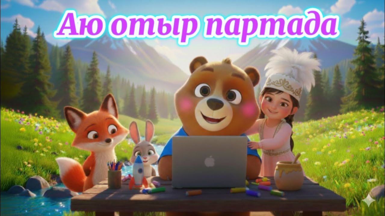Аю отыр партада 🐻📚 | Көңілді балалар әні | Қазақша мультфильм 🌟
