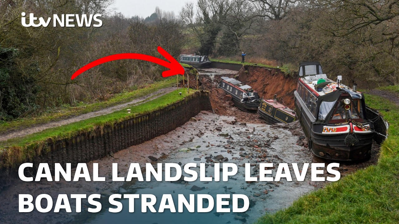 Major incident declared in Shropshire after landslip at canal leaves boats stranded | ITV News
