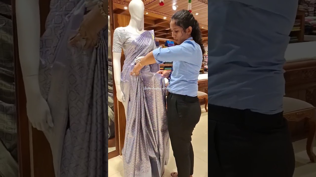 Hand prepleting in tissue silk saree #pothys #saree #draping #fashion #collection #dm #prepleating