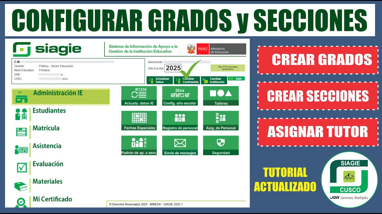 Siagie v3 | Crear y Configurar GRADOS y SECCIONES 2025 | Ambientes y Aulas |