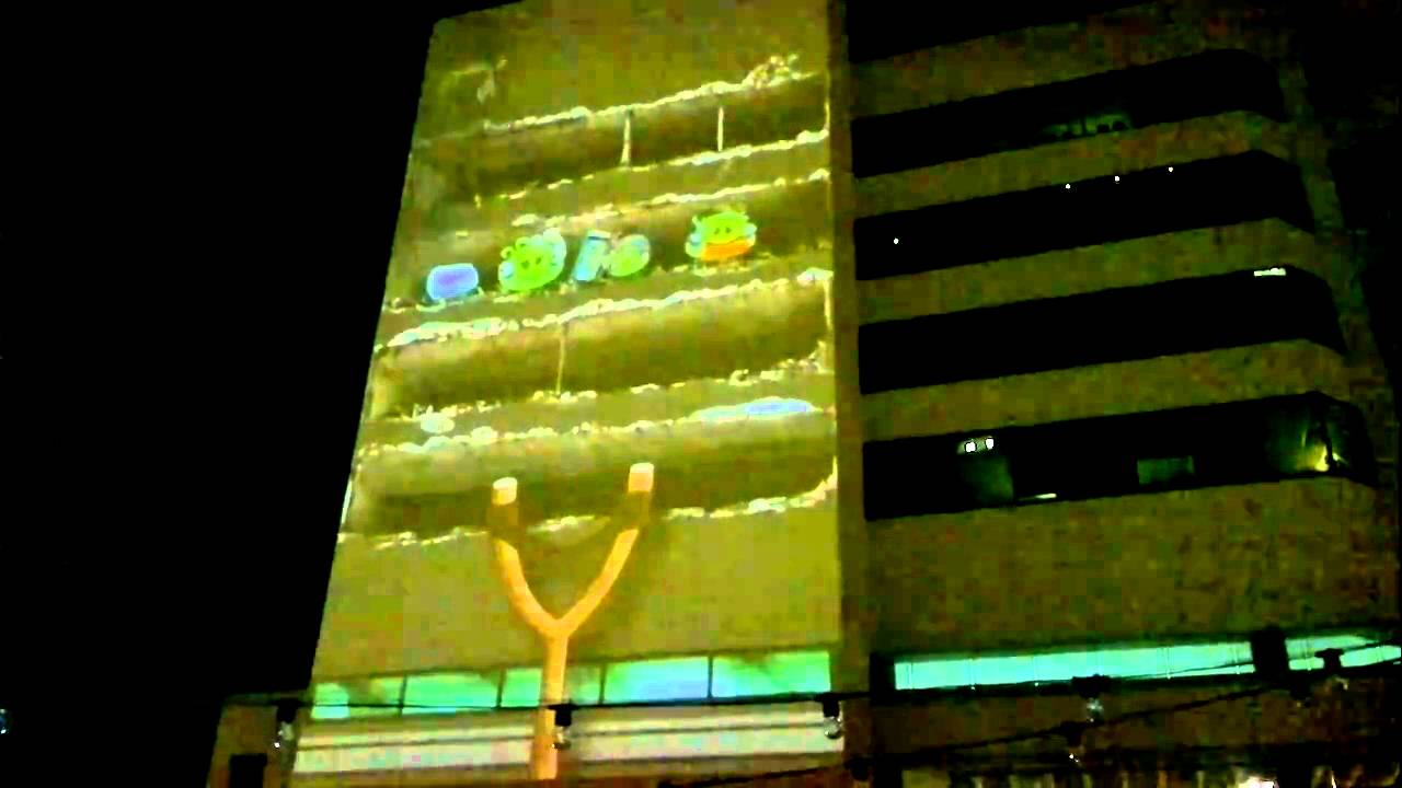 Angry Birds Nokia N8 projection on Austin Building