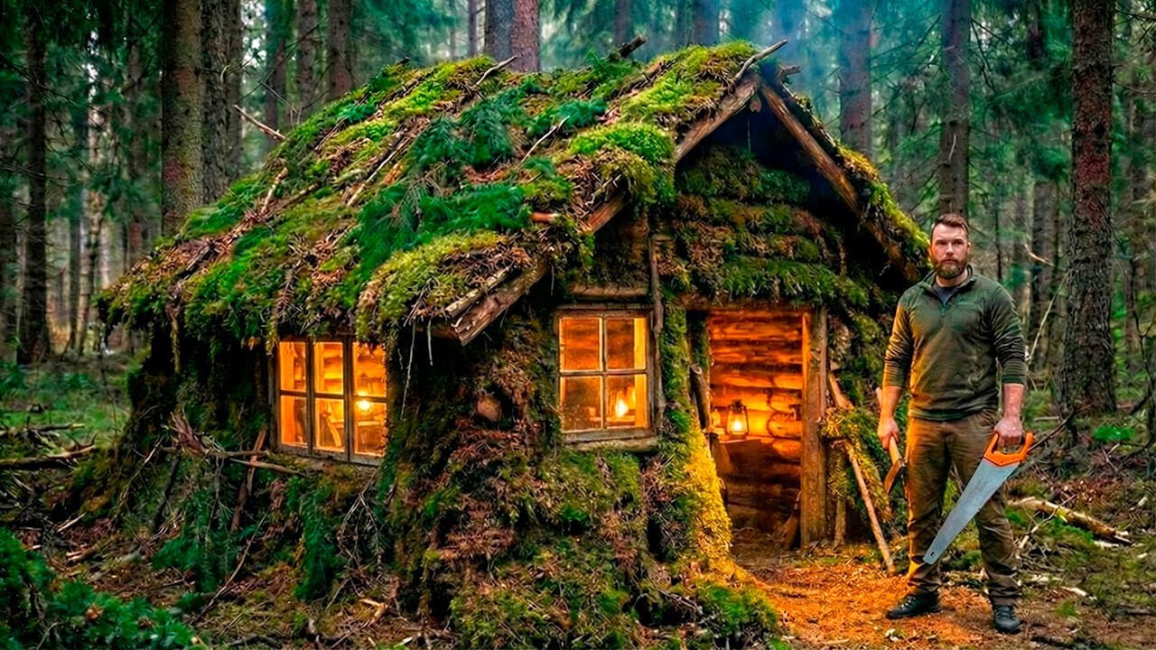 ASMR Building with ONLY Hand Tools | Bushcraft Shelter