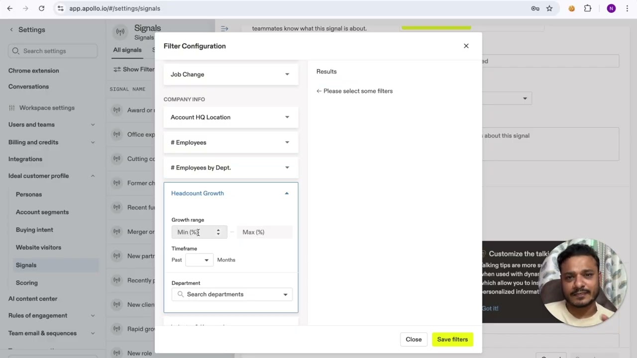 Building a List of Companies with an Increase in Department Headcount (Apollo & Clay)