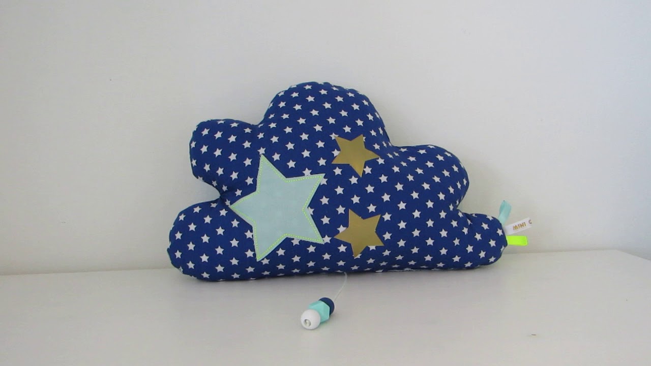 coussin nuage musical bleu &eacute;lectrique &eacute;toile mini canaille