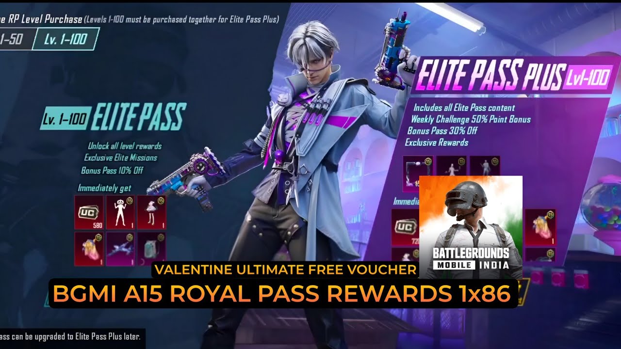 BGMI A15 Royal Pass 1 to 86 Rewards | & Valentine Ultimate Lucky Spin Free Voucher 