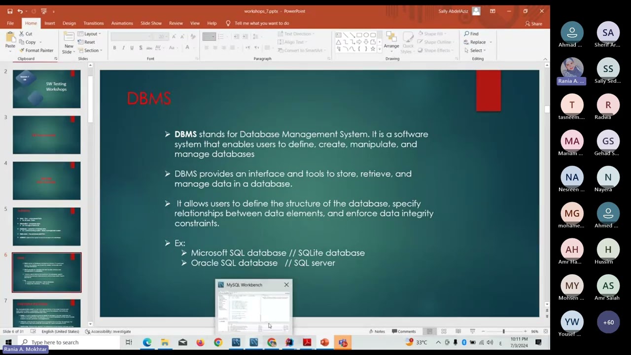 Testing Workshops session 7 DB