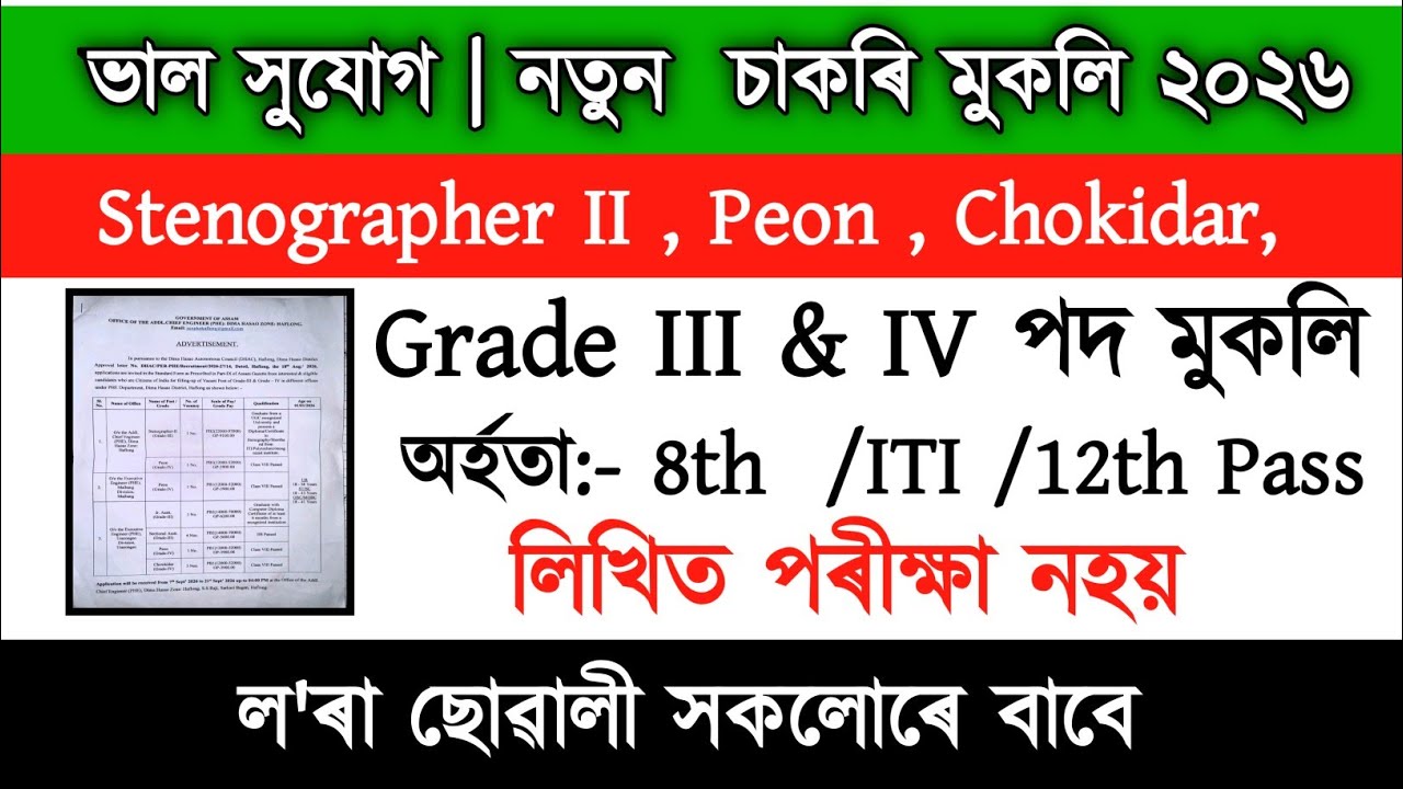 Grade III & IV পদ মুকলি | Assam Recruitment 2026 | Job in Assam | Assam Govt Job 2026 | Assam Jobs 