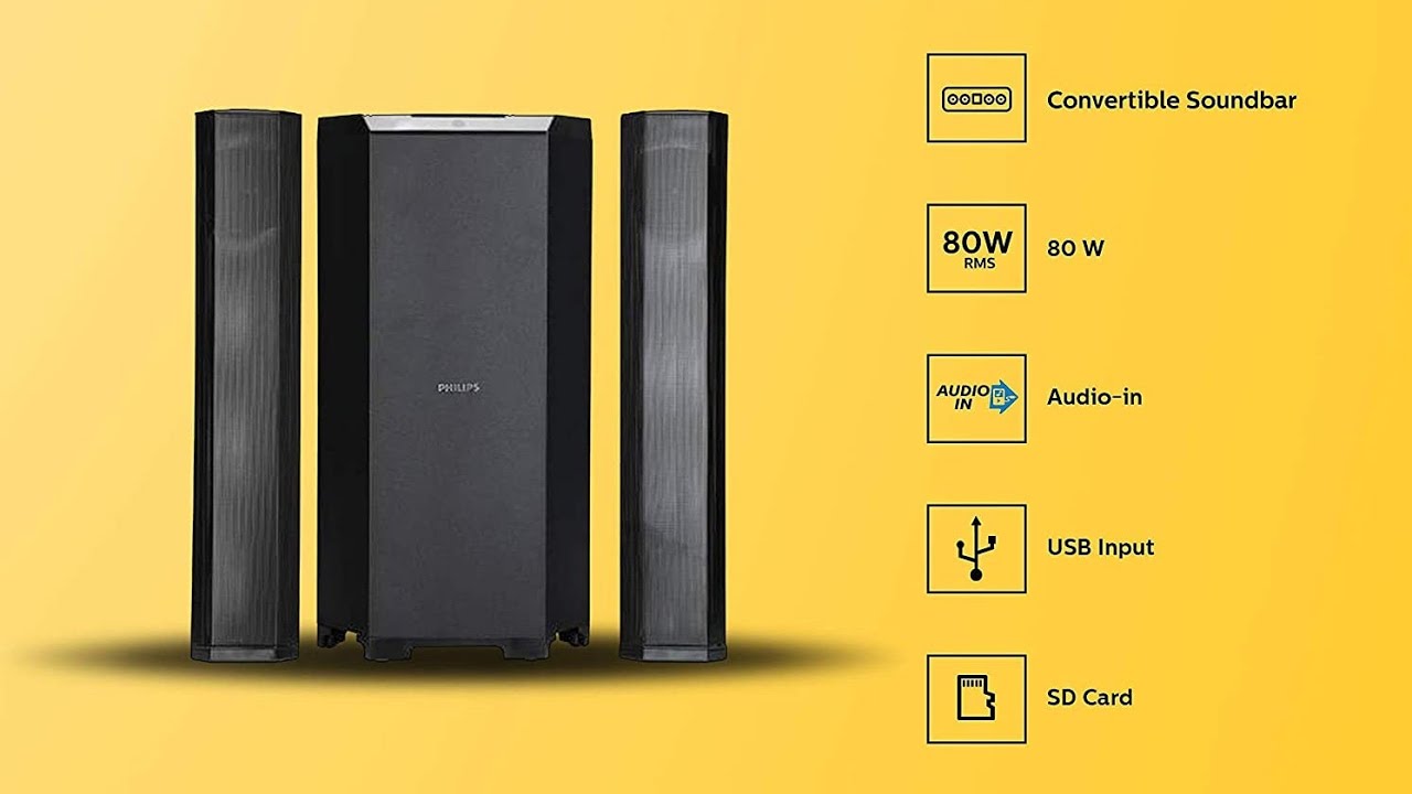 Philips Audio MMS8085B/94 80W 2.1 Channel Convertible USB Multimedia Speaker System, Black #shorts