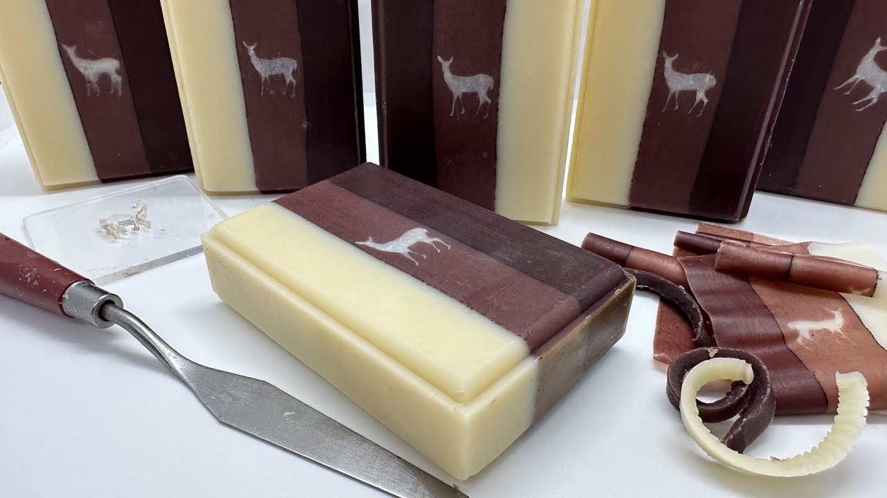 Cocoa & Shea butter Layered Soap Cold Process straight & pencil line making slow moving recipe