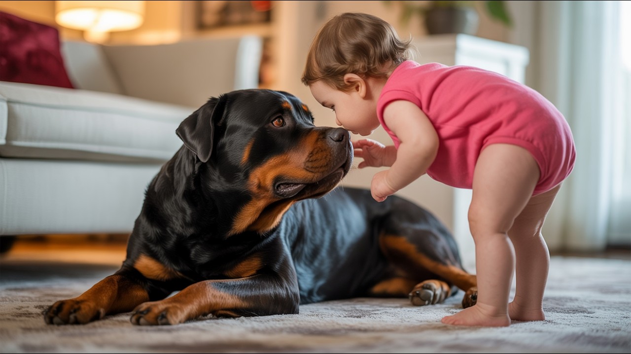 Dieser 50kg Rottweiler galt als gefährlich – bis ein Baby sein Herz veränderte