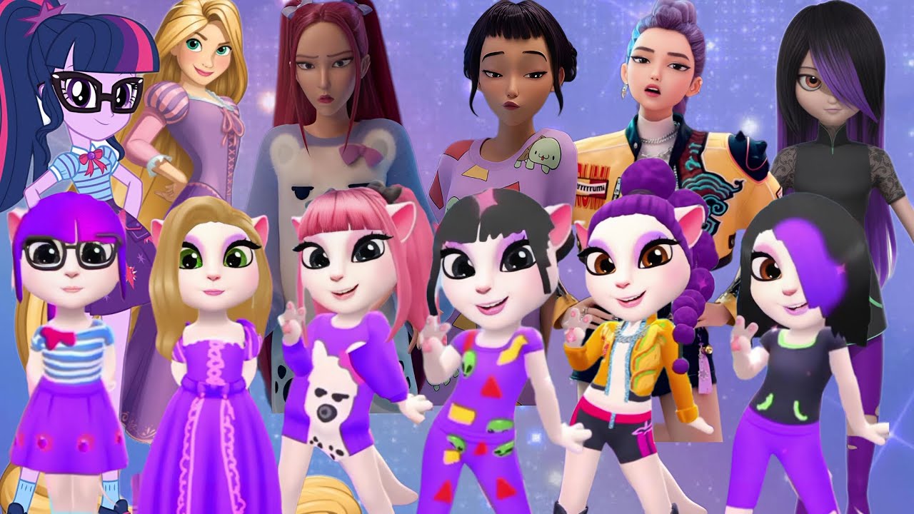 PURPLE CHARACTERS 🎵💜🎤🦋COSPLAY WITH➕️ MYTALKINGANGELA2 #mytalkingangela2 #kpopdemonhunter 