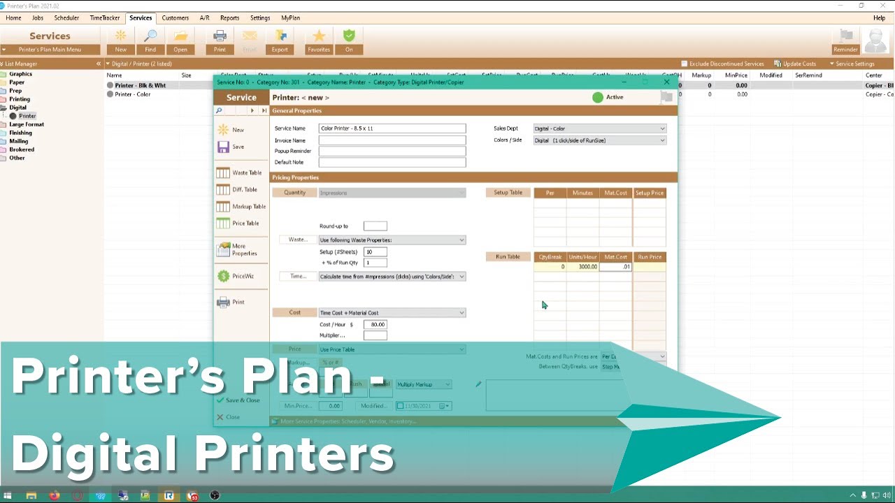 Printer's Plan MIS - Digital Printer Setup