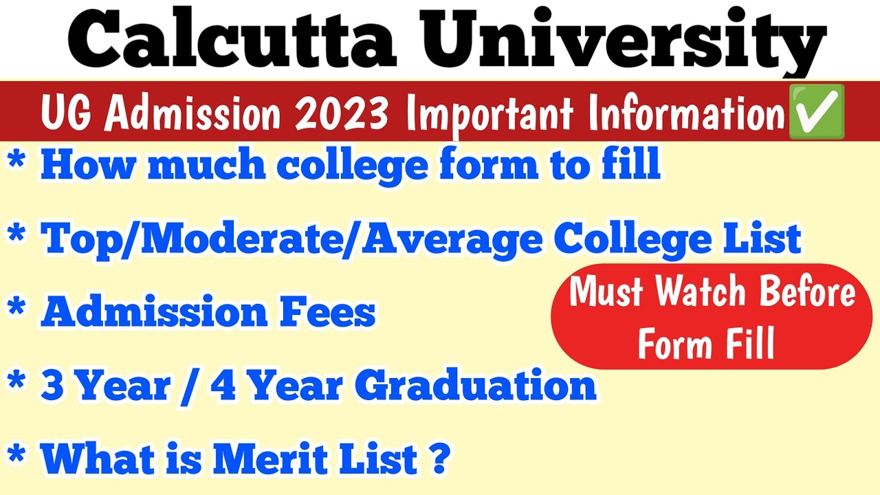 Calcutta University UG Admission 2023, How much college form fill, Provisional/Merit List, Imp Info✅