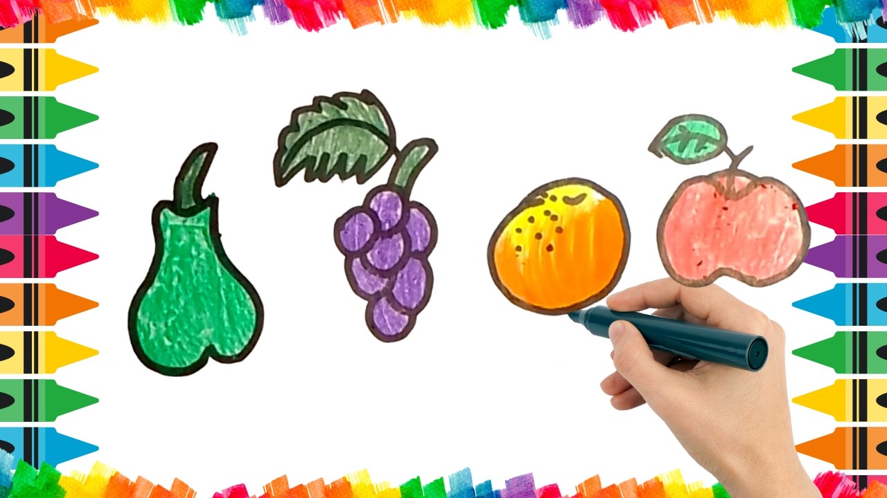 How To Draw Cute Fruits Drawing, Painting & Coloring For Kids and Toddlers_ Child Art 🐋🌈🎨