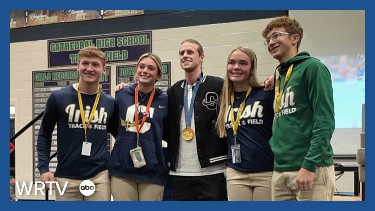 Gold medalist Cole Hocker returns to Cathedral High School