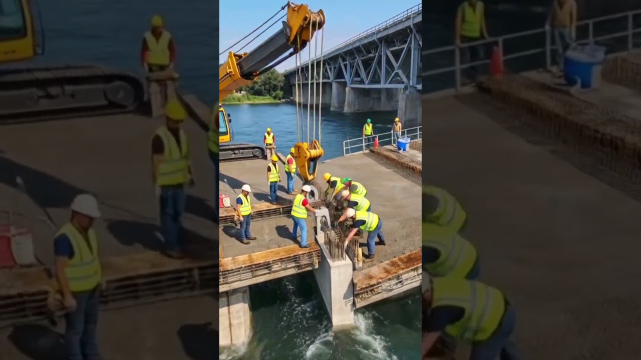 Ever wondered how bridges are built?Huge concrete sections are lifted by cranes, then workers guide