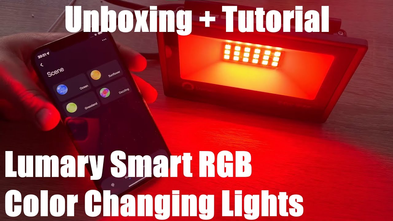 Lumary 24W LED Flood Light, Smart RGB Color Changing Lights out- & Indoor Unboxing and instructions