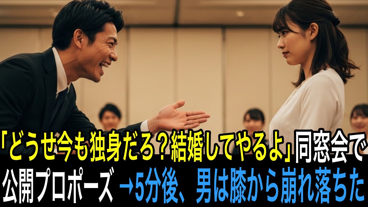 「どうせ今も独身だろ？結婚してやるよw」同窓会で見下してきた幼馴染の突然の公開プロポーズ。5分後、男は膝から崩れ落ちた…
