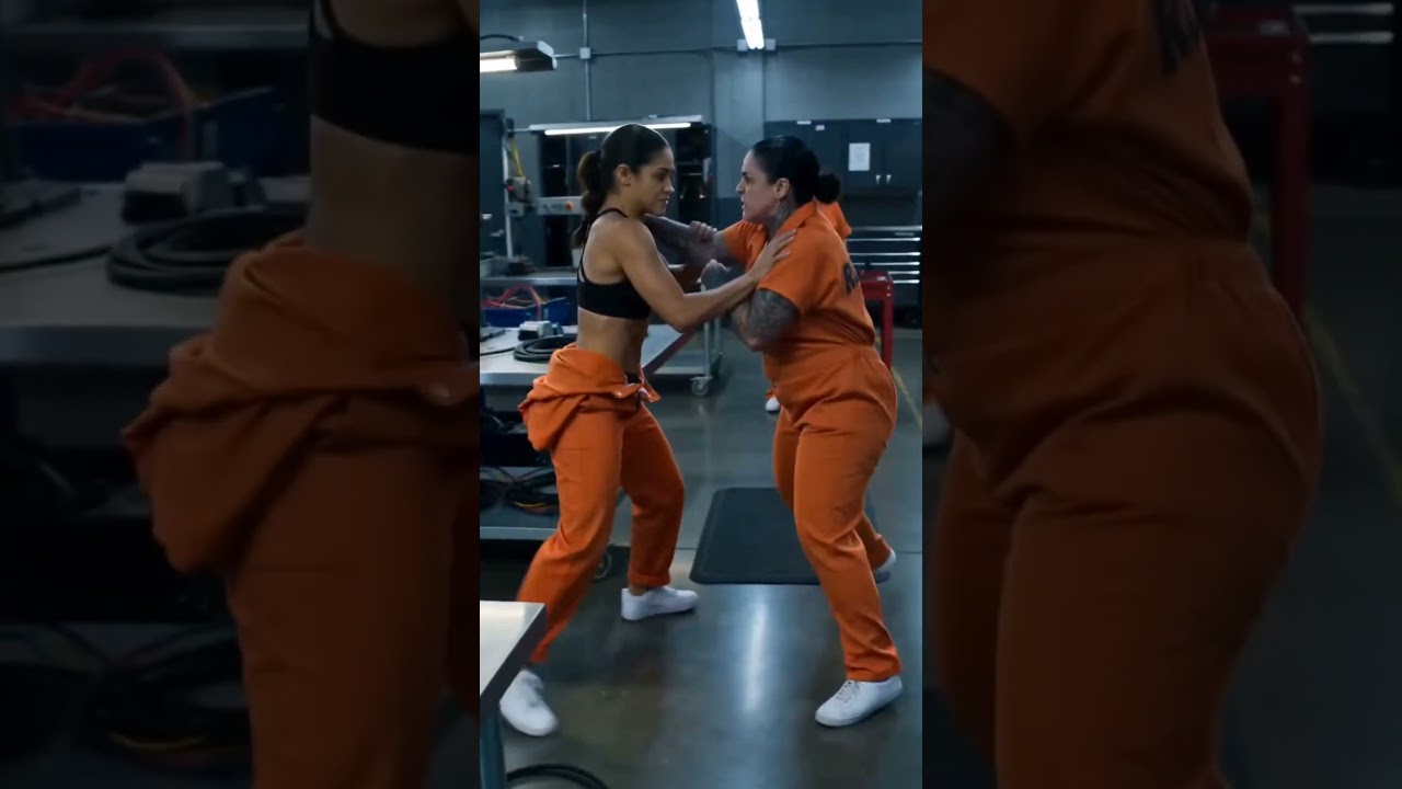 A prison bully interrupts a woman in black while she works with electrical equipment. #guardarrival