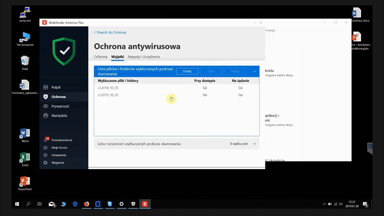 ODOIA   ustawienia wykluczenia antywirus Bitdefender