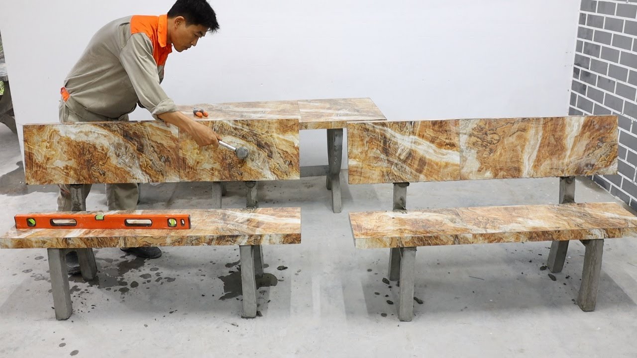 How To Make Simple Cement Table Chair At Home With Ceramic Tiles - DIY Table Chair