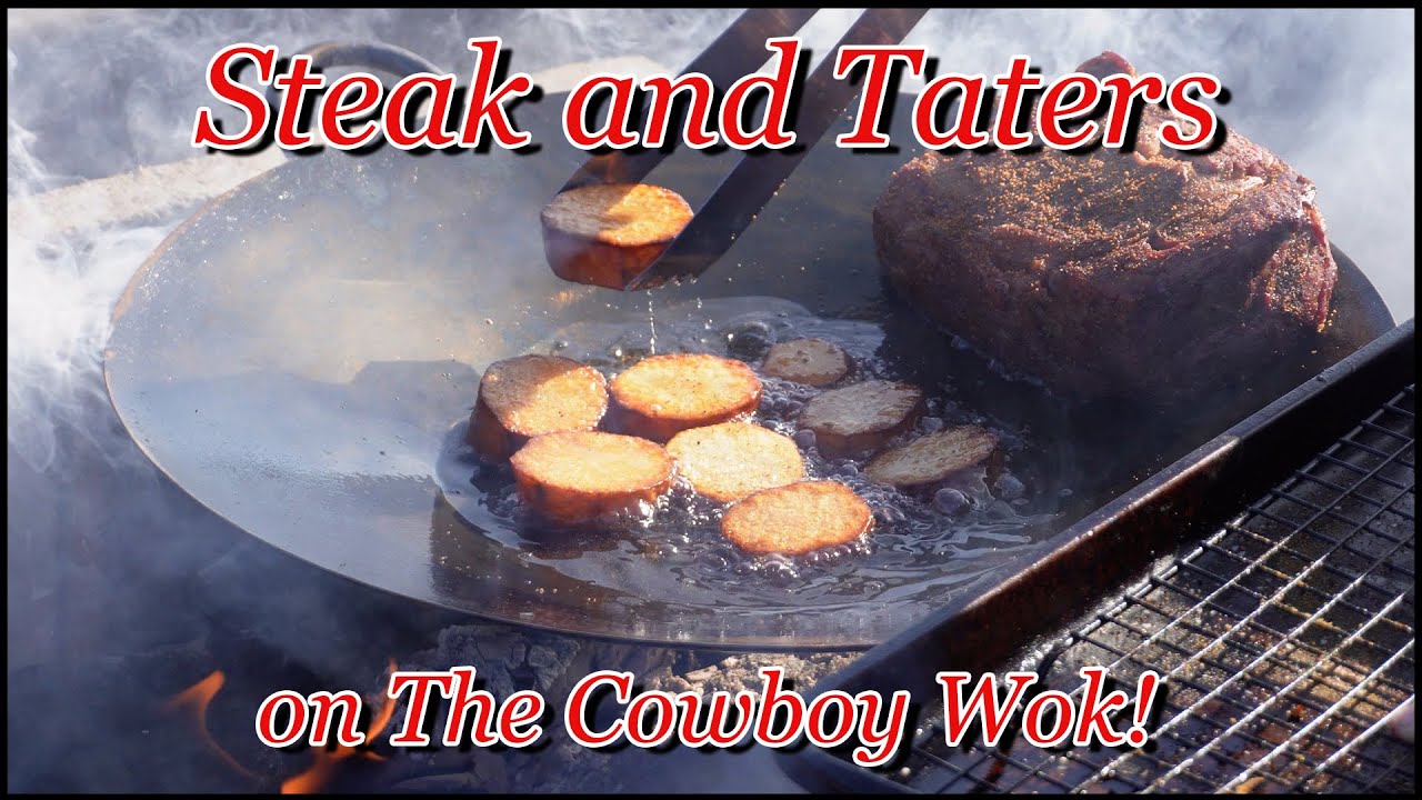 THICK Steak in the Cowboy Wok! Campfire Cooking!