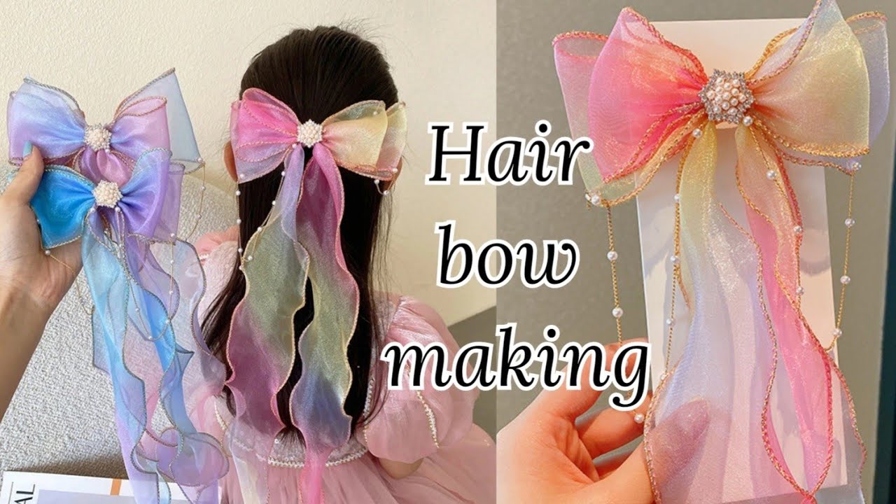 Long Tail Hair Bow Tutorial Organza Ribbon Bow Making Hair Accessories For Girls DIY